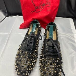 Christian Louboutin Freddie Black Shoes with Gold Studs